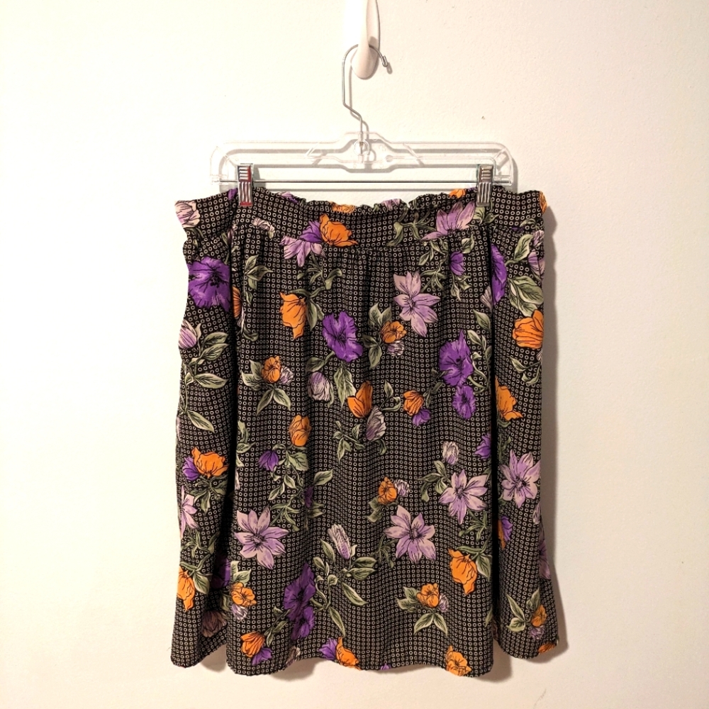 ModCloth Jessy B Black Floral Polka Dot Casual Creativity Pocketed Skirt Size 1X